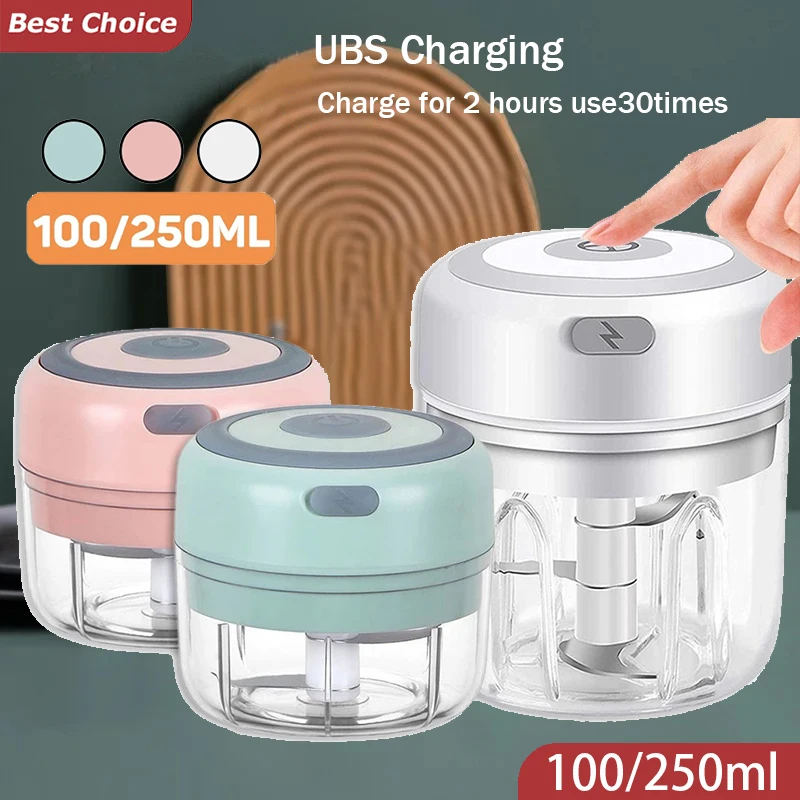 Electric Garlic Chopper 100/250ML Mini Portable Veggie Chopper Garlic Grinder Masher Onion Chopper Blender to Vegetable