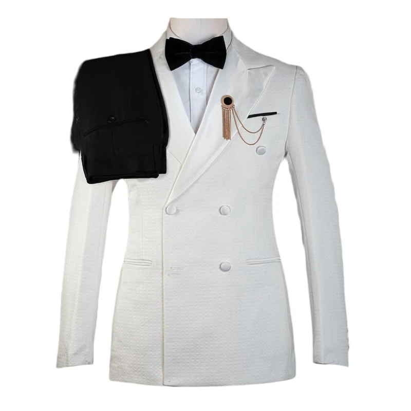 Costumes de mariage à carreaux Double boutonnage pour hommes, smoking de marié à revers, ensemble de costume 2 pièces, veste avec pantalon, costume de mode sur mesure