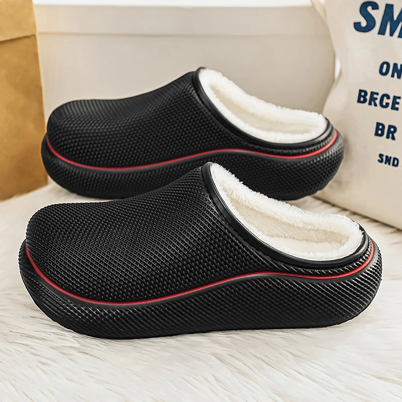 Men's & Women's Couple One‑Piece EVA Closed‑Toe Mule Slippers, Fleece‑Lined Thick Plush Lining, Thick‑Sole Anti‑Slip Warm House