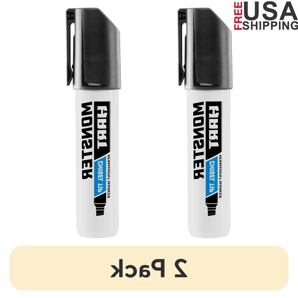 

2 Pack Chisel Tip Permanent Marker Wood Metal Concrete Heavy Duty Clog Resistant Secure Locking Cap Multi Surface Marking