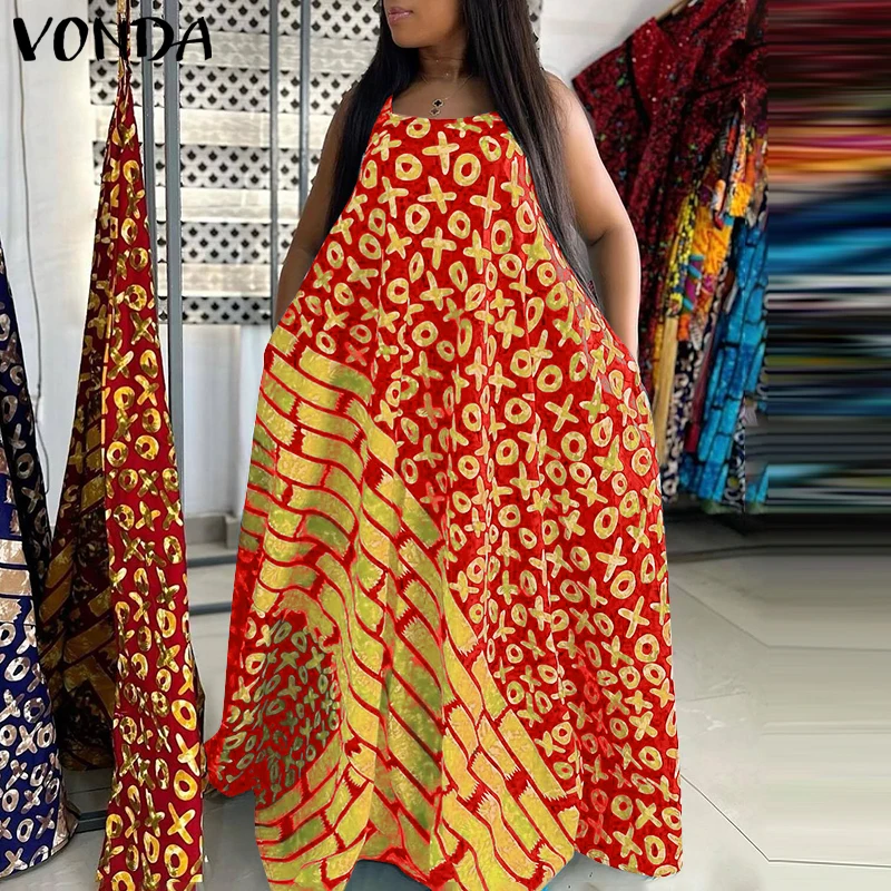 VONDA damska sukienka Maxi bez rękawów artystyczna długa sukienka letnia 2025 letnia O-Neck Party Vestidos O-Neck codzienna szata ponadgabarytowa