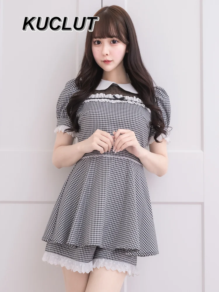 

Комплекты из двух предметов, женские наряды, кружевной лоскутный кукольный воротник, топ с короткими рукавами и шорты, комплект в японском стиле, милый повседневный костюм для девочек