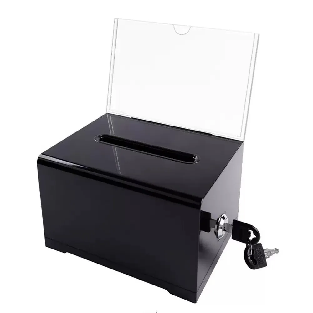 

With Lock Acrylic Donation Box Sign Holder Transparent Portable Ballot Box Complaint Box Voting Charity Suggestion Box Business