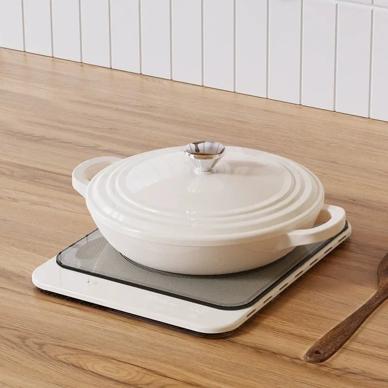 Enameled Cast Iron Pot, Multifunctional Soup Stew Pot Compatible with Induction Cooker