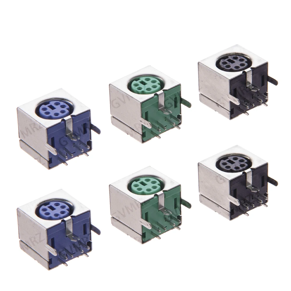10PCS/LOT Purple Green Black PS2 6P 6pin Purple Green Black Connector Socket Keyboard Mouse for Integrated circuit