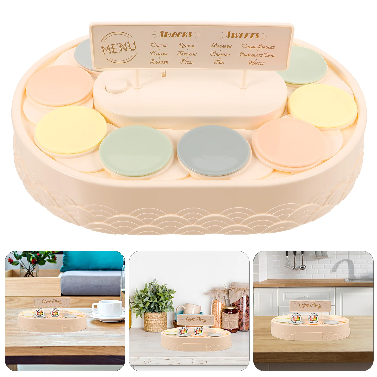 

Ice Cream Machine Cupcake Stand Swing Automatic Rotating Sushi Turntable Plastic Holder Display
