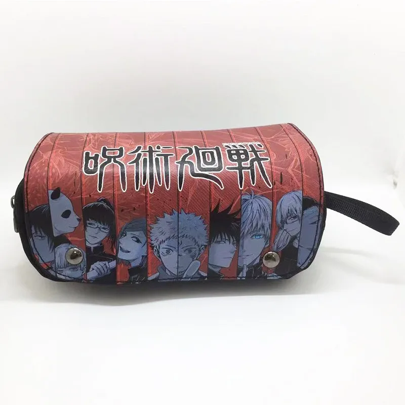 Bandai Jujutsu Kaisen Itadori Yuji Double Zipper PU Pencil Case Geto Suguru Waterproof Flap Velcro Pencil Case Study Stationery