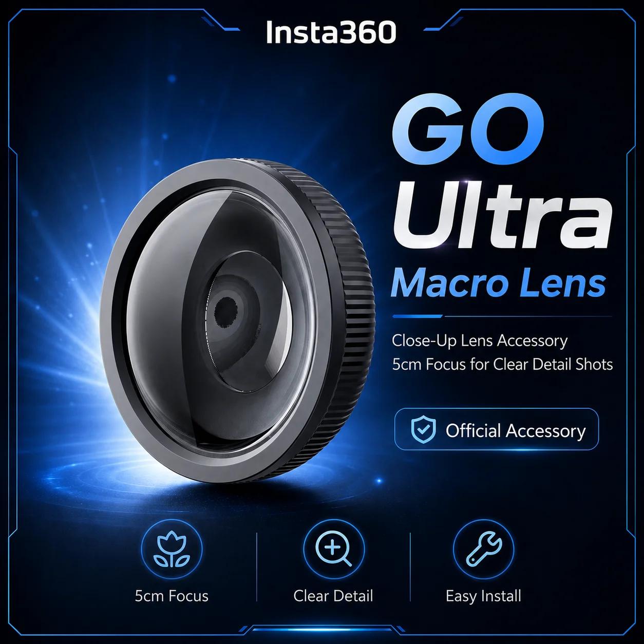 Insta360 GO Ultra Premium Macro Lens Close Focus Camera-accessoire voor 5cm detailopnames van eten en sieraden