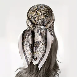 Elegant Women's Satin Square Scarf Vintage Paisley Floral Pattern Soft Silky Neck Scarf Headband Shawl Ladies Hairbands