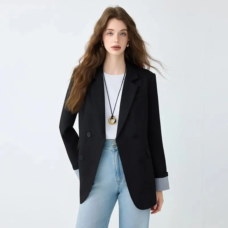 2025 New Women Blazer Long Sleeve Blaser Ladies Suit Jacket Coat Loose Female Notched Blazer Office Lady Double Breasted Blazers