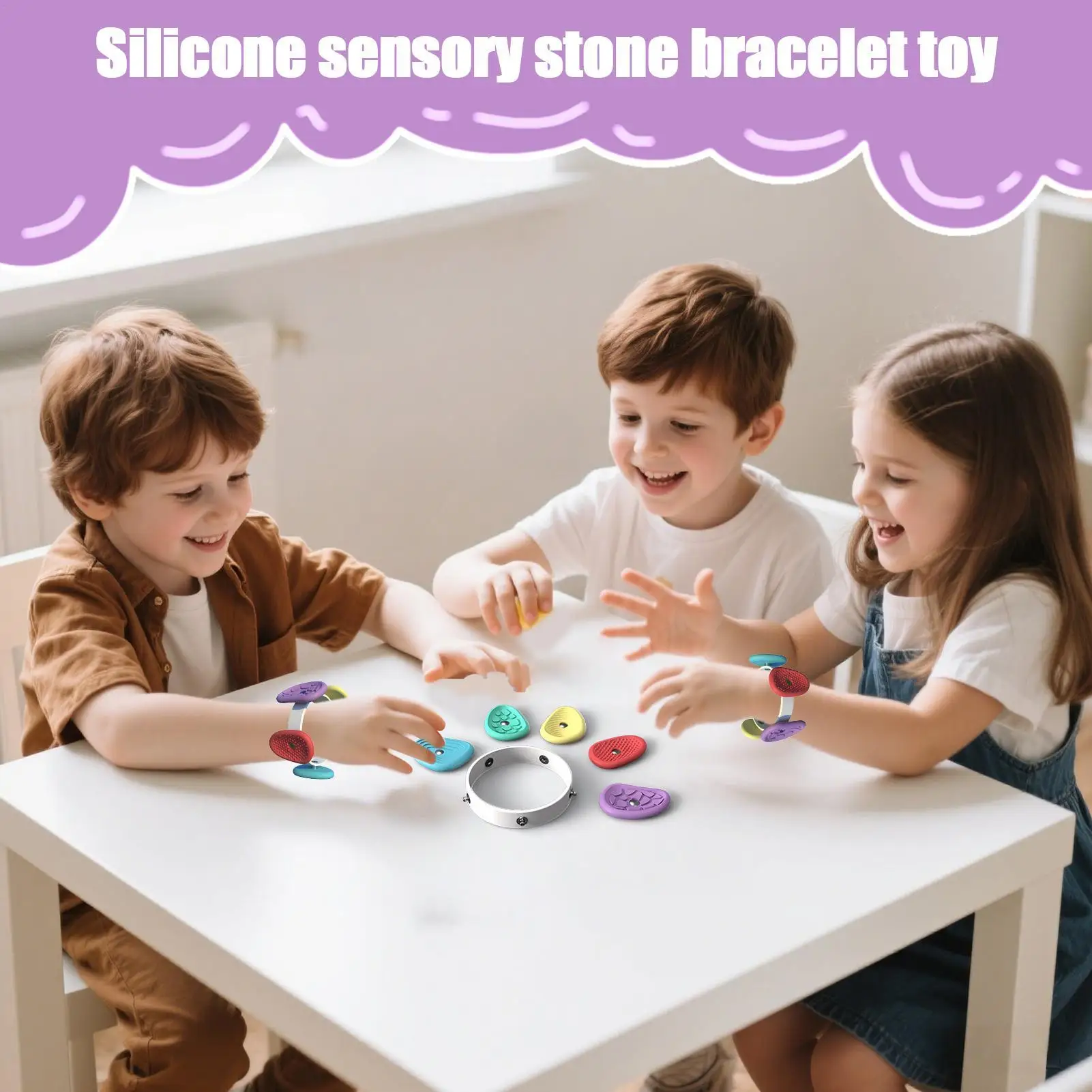 Fidget Stones Pinch Calming Relief Toy Portable Tactile Meditation Bracelet Toy For Kids School Gym Desk Travel Indoor Outdoor