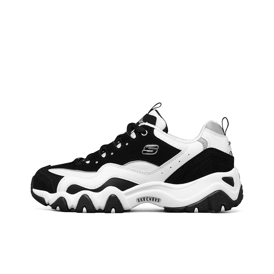 Skechers D'LITES 2.0 Synthetic Leather, Split Cow Leather, Leather Cushioning Abrasion Resistant Height Increasing 12493-BKW