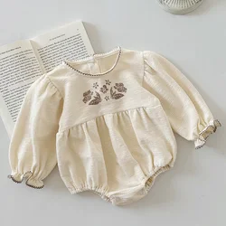 2024 New Spring 0-24M Children Clothes Korean Style Climbing Suit Long Sleeved Cotton Print Newborn Baby Girls Bodysuits