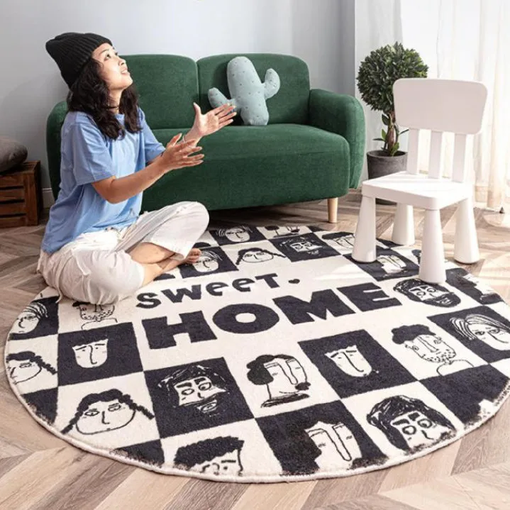 Soft Thick Carpets Light Luxury Round Carpet Abstract Rugs Dresser Computer Chair Non-slip Lounge Rug Home Balcony Bedroom Decor