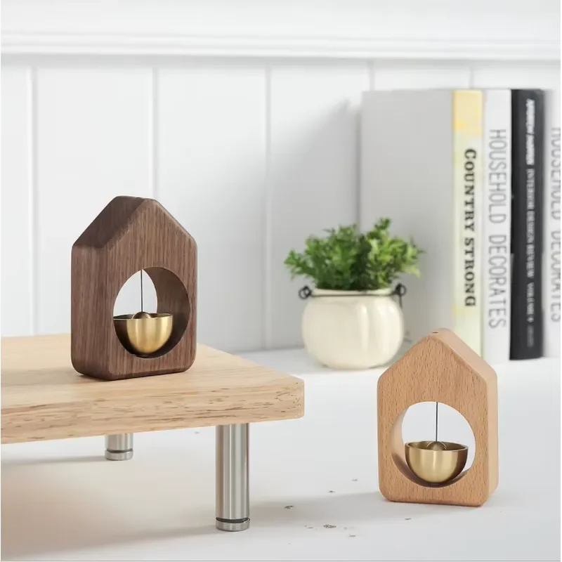 Creative Solid Wood Brass Wind Chime Magnetic Doorbell Ornament for Refrigerator Housewarming Gift Decorative Hanging