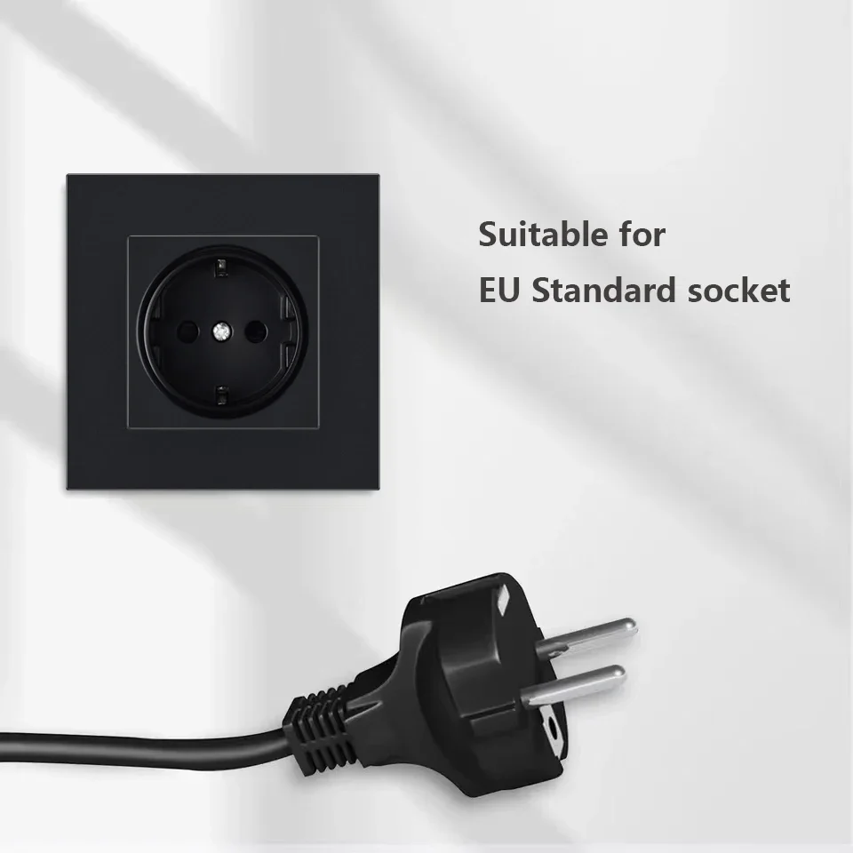 Depoguye Black EU standard electrical wall adapter charging German plug socket power Outlet, 16A, PC panel, home bedroom socket