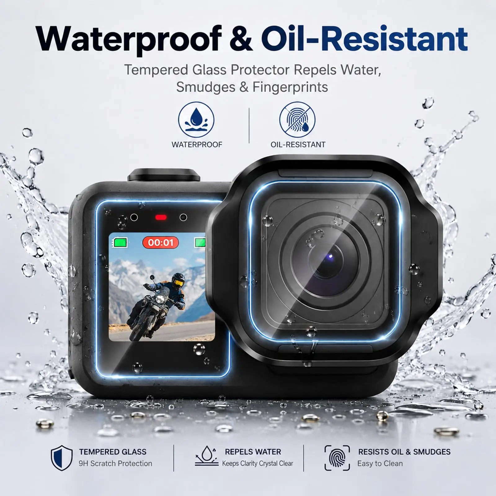 PULUZ Lens + LCD Display 9H 2.5D Tempered Glass Film For GoPro MISSION 1 / 1 PRO