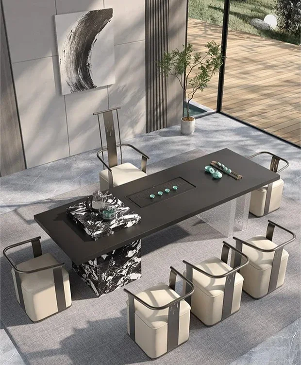 Tea table and chair combination one table and five chairs acrylic rock slab household tea table
