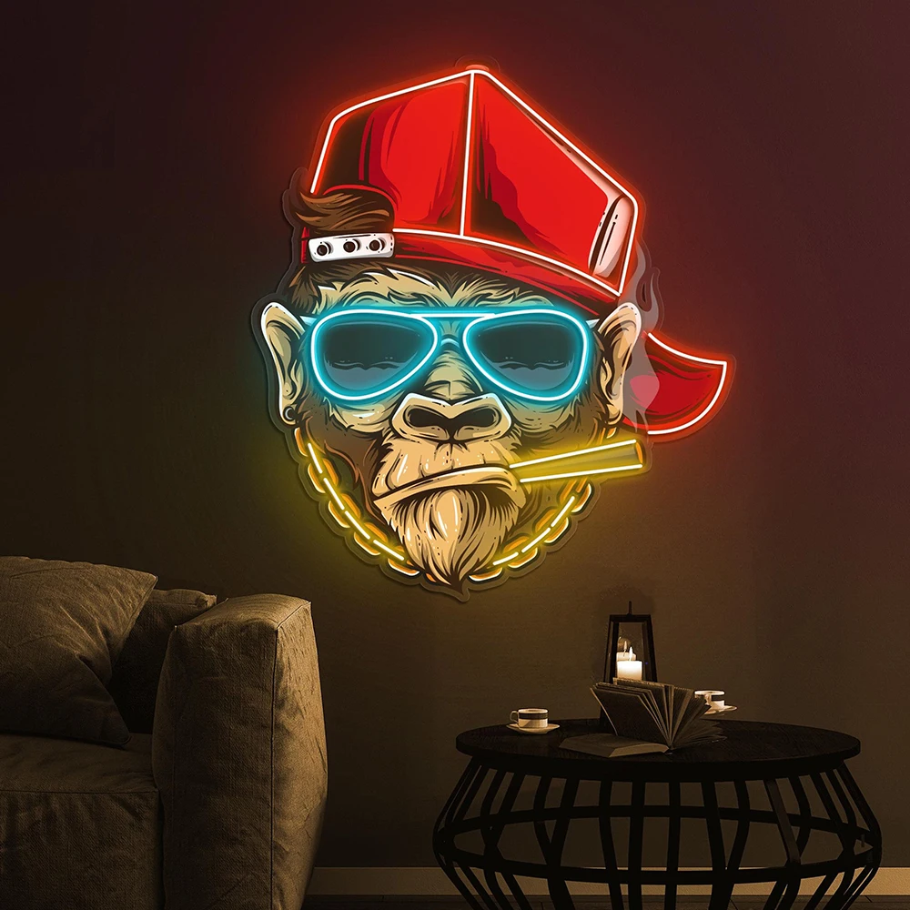 Rockstar Monkey LED Light Sunglasses Monkey Neon Sign Game Room Man Cafe Decor Night Light Home Bar Wall Art Decoration Signs