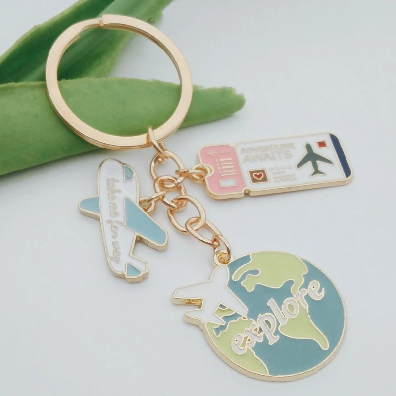 جديد الإبداعية رحلة المينا مفتاح سلسلة الأرض طائرة تذكرة مفتاح سلسلة تذكارية DIY بها بنفسك اليدوية مجوهرات اكسسوارات #2