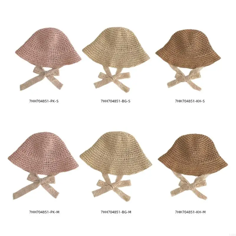 

54DA Spring/Summer Straw Hat Infants Girls Travel Beach Caps Fashionable Bucket Hat