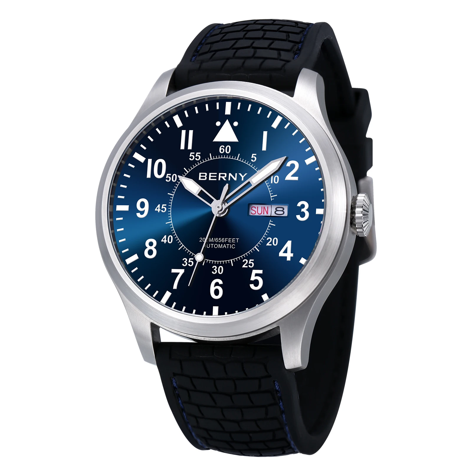Reloj de aviación automático BERNY para hombre, 100% Original, reloj de buceo de gran tamaño luminoso con zafiro, reloj mecánico superior de 200M para hombre