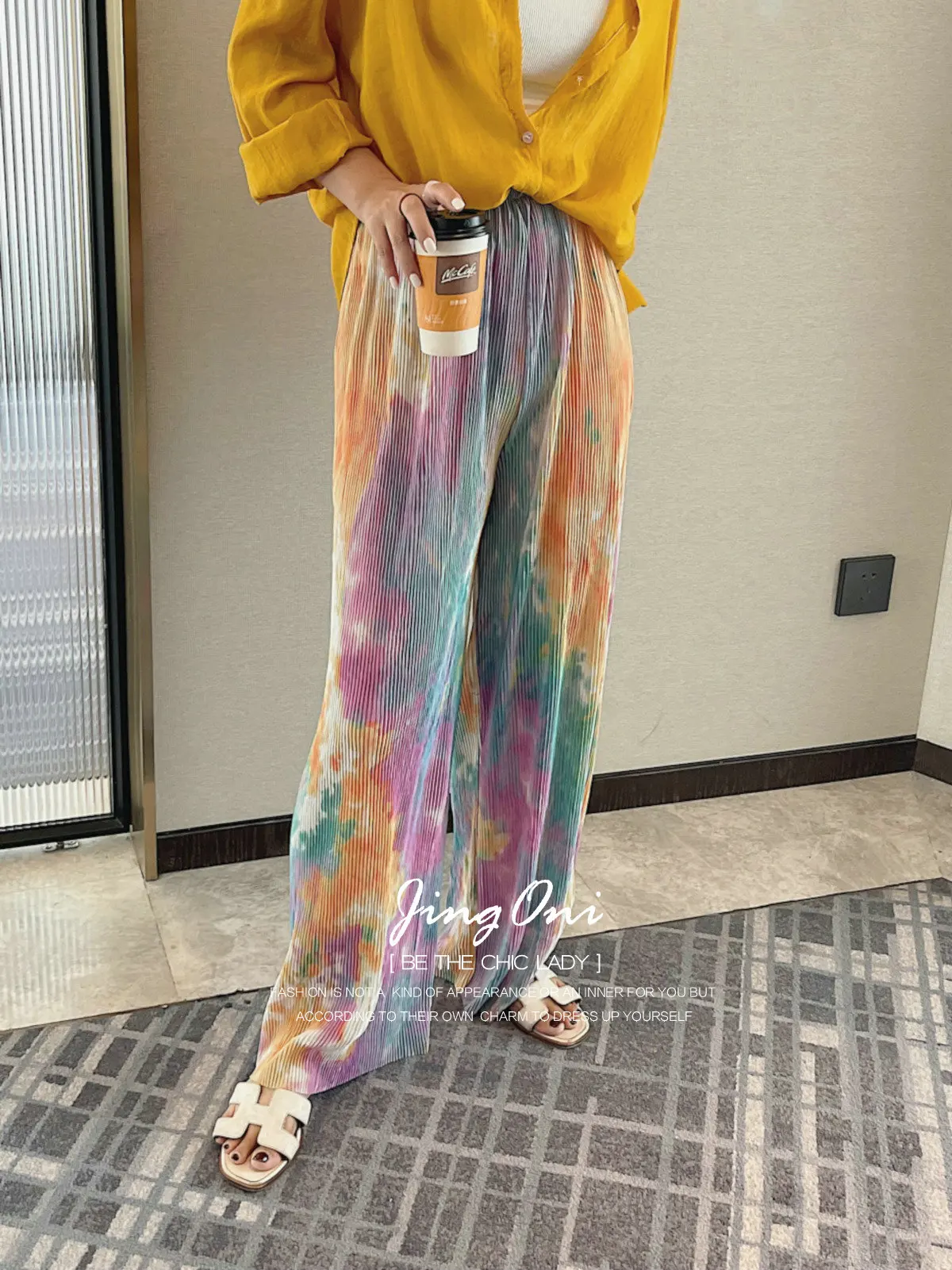 Tie Dye Wide Leg Long Pants Y2k Woman Clothing 2025 Summer Korean Fashion Style New Elegant Vintage Trousers High Waist Folds
