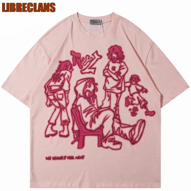 LIBRECLANS 2023 New Harajuku Cartoon Print Cotton T-shirt Boys and Girls Round Neck Summer Women Casual Top Hip Hop Streetwear