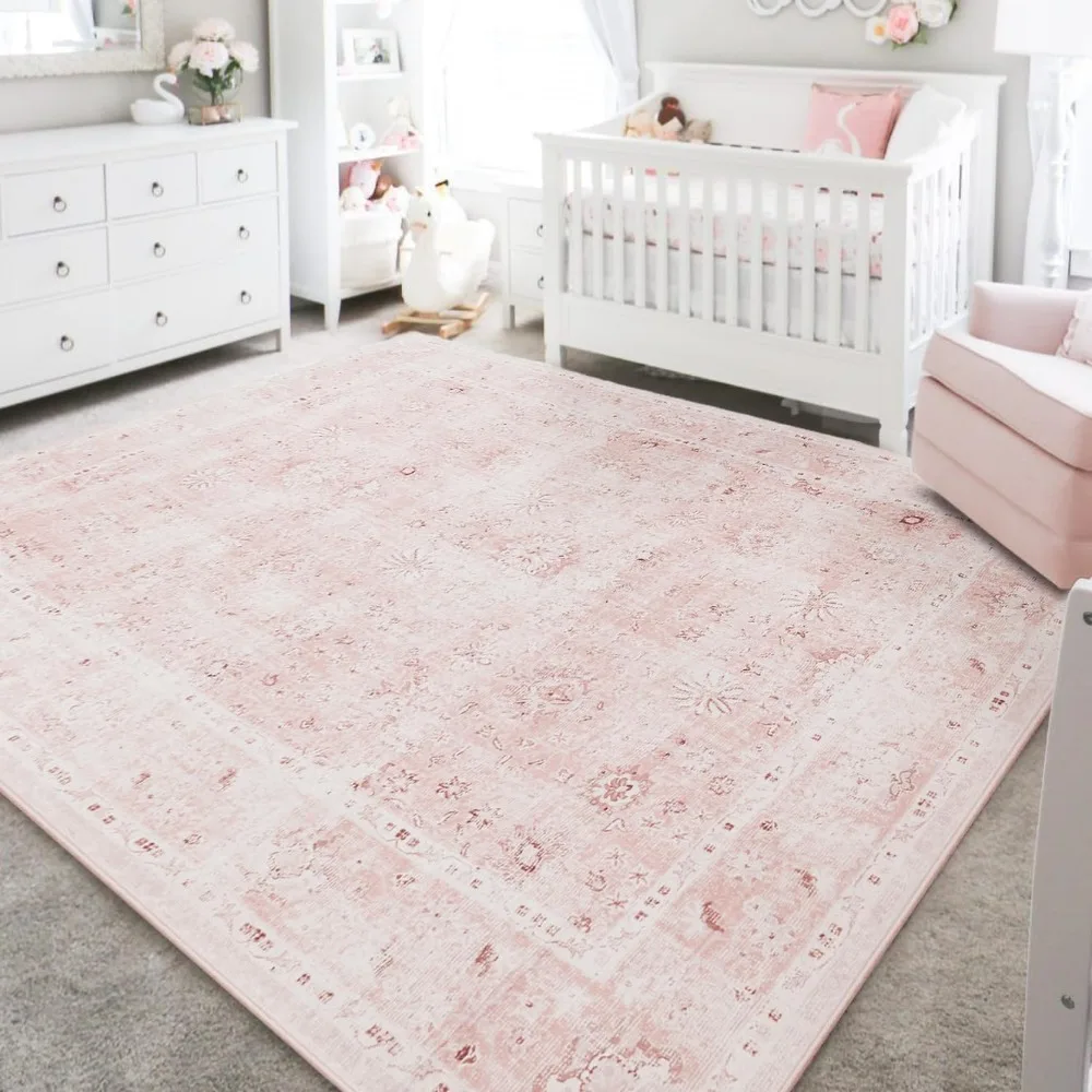 

Nursery Rug for Baby Girl,Machine Washable Cute Blush Rug for Bedroom Girls Living Room Dorm Kids Playroom,Super Soft Faux Wool