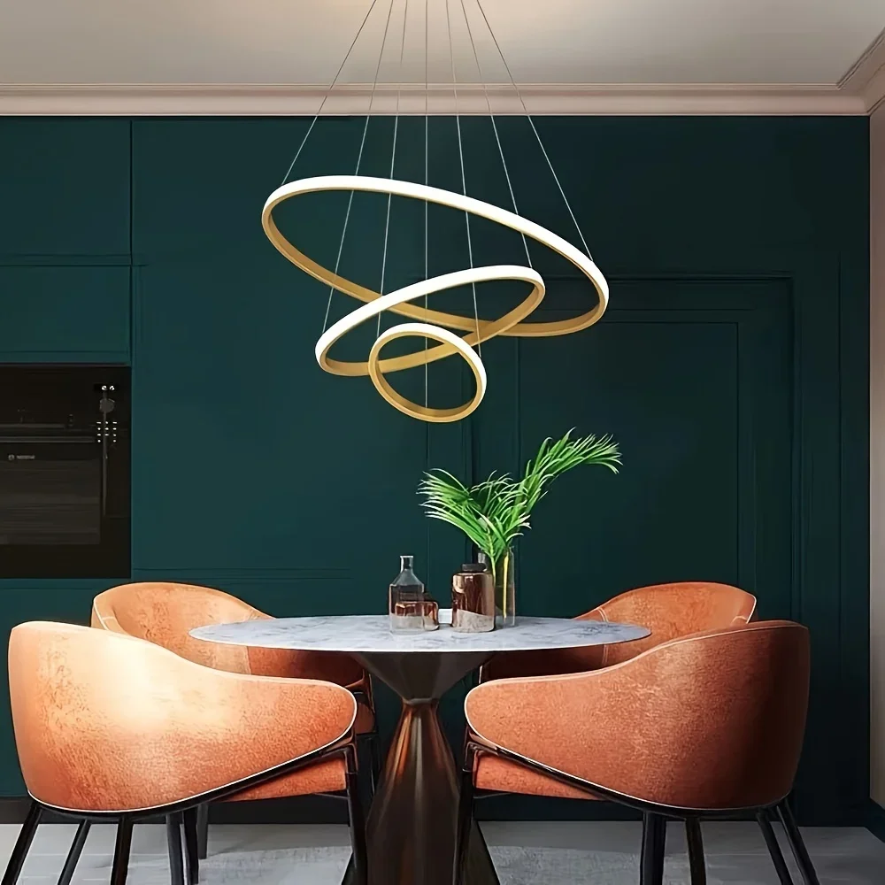 

Restaurant LED Ring Chandelier Living Room Chandelier Staircase Chandelier Semi-Embedded Hanging Lamp for Restaurant Cafe Hotel