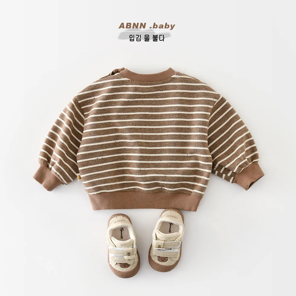 2026 ربيع جديد طفل طويل الأكمام مخطط البلوز الفتيان الفتيات بلوزة كاجوال الرضع القطن فضفاض القمم ملابس الأطفال