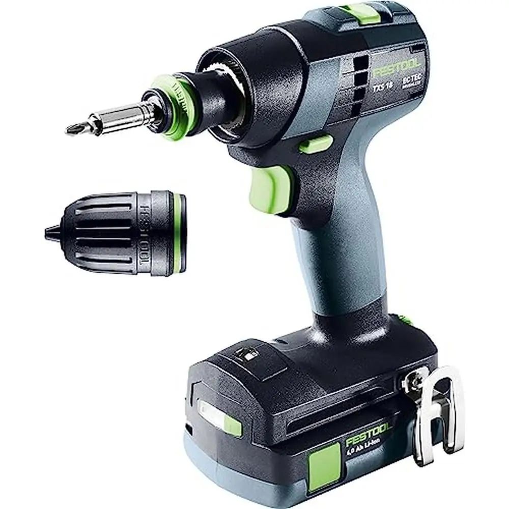 Compact 18V Cordless Drill Set with Multiple Attachments and LED Light Control