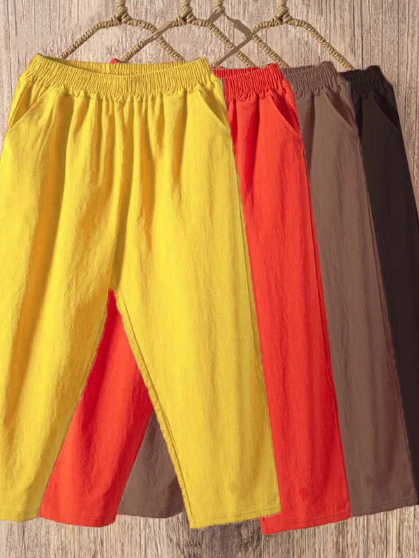 

Брюки Харлан из чистого хлопка, женские летние свободные большие размеры, повседневные тонкие брюки-фонарики с высокой талией и эластичной резинкой на талии