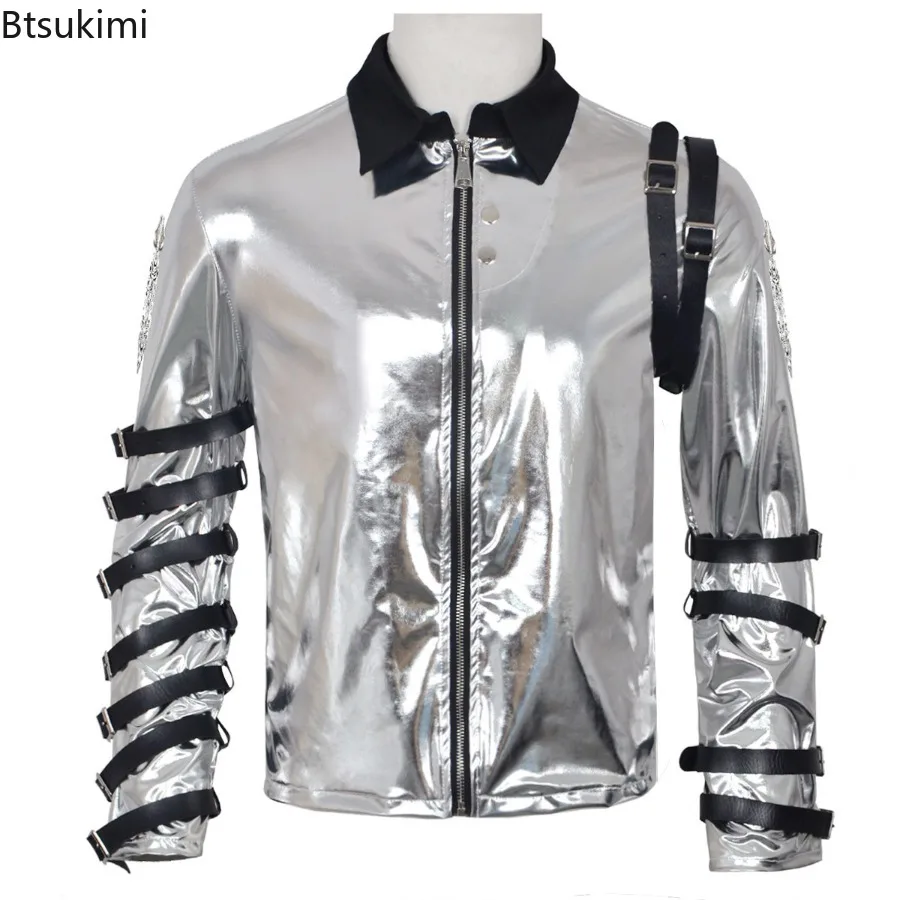 Michael Jackson BAD Tour Silberne Jacke mit Reißverschluss, Oberbekleidung für Erwachsene Männer, Cosplay-Kostüm, Halloween-Maskerade, Bühnenkostüm