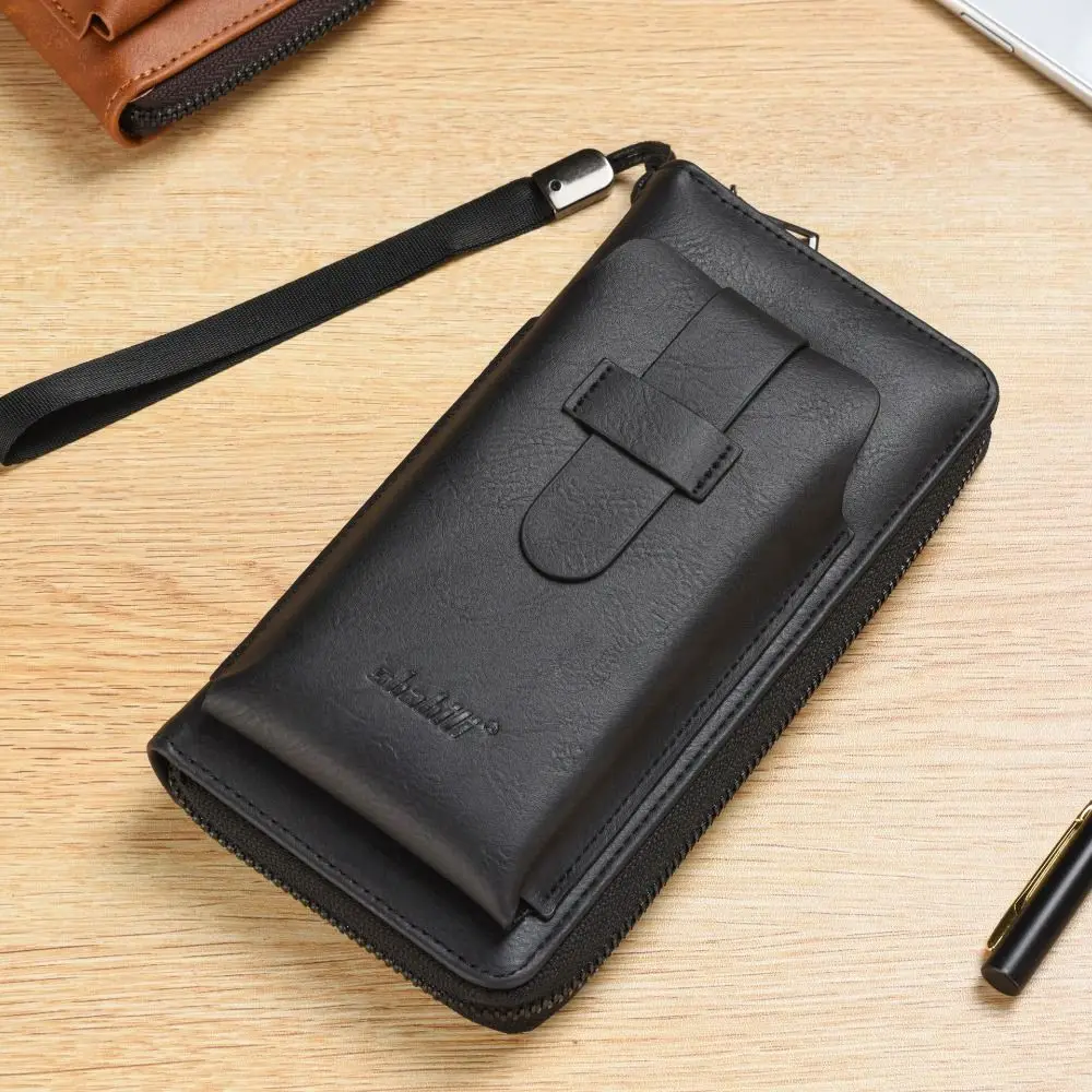 Stylish Accessory Zipper Long Wallet Leather Dual Pocket Mobile Phone Bag Bifold Style Multi-Function Wallet Travel