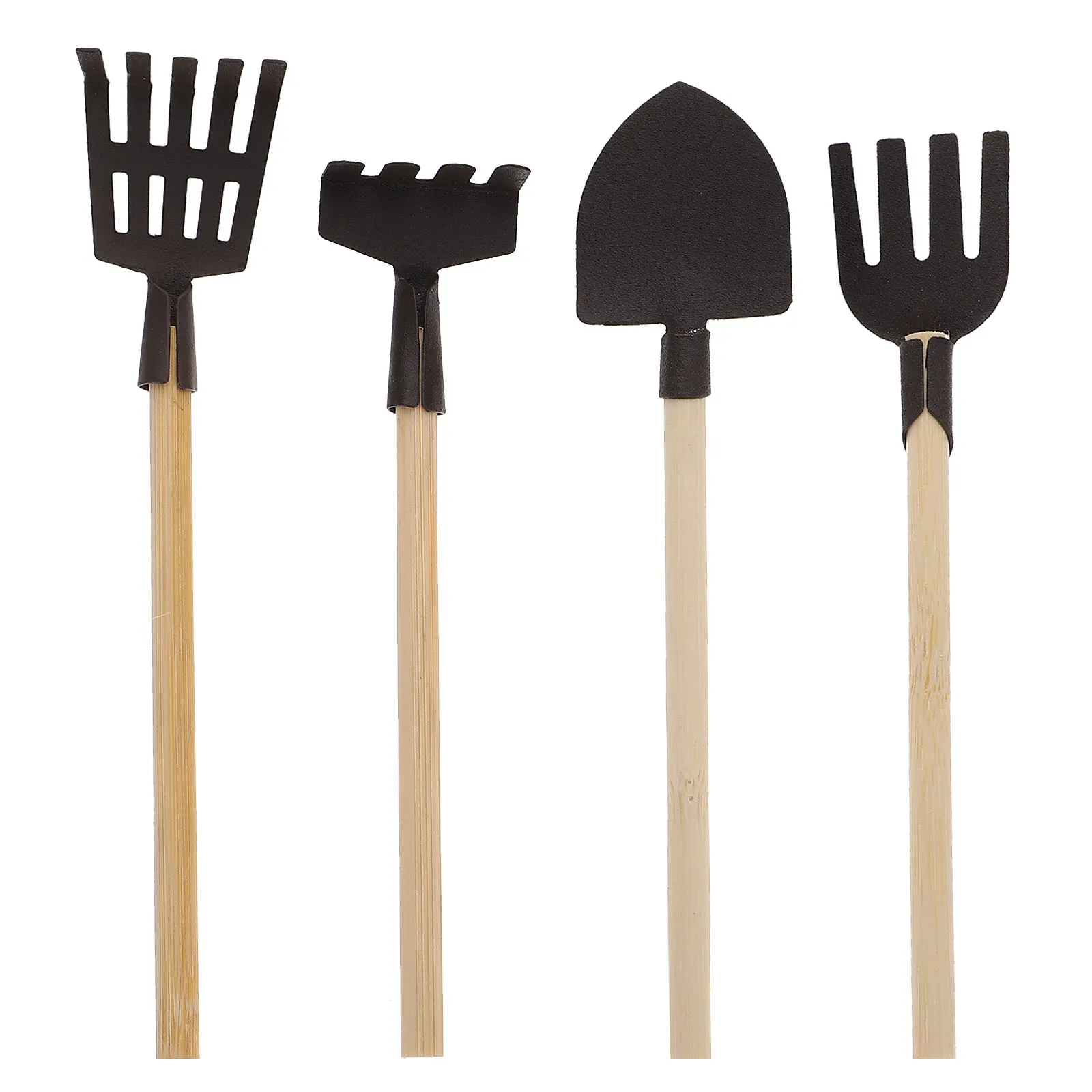 4 ชิ้นเครื่องมือเด็ก Mini Rake Beach Shovel ชุดของเล่นตุ๊กตาเครื่องมือฟาร์มคราดขนาดเล็กไม้ทรายสีดําเล่นอุปกรณ์เสริม