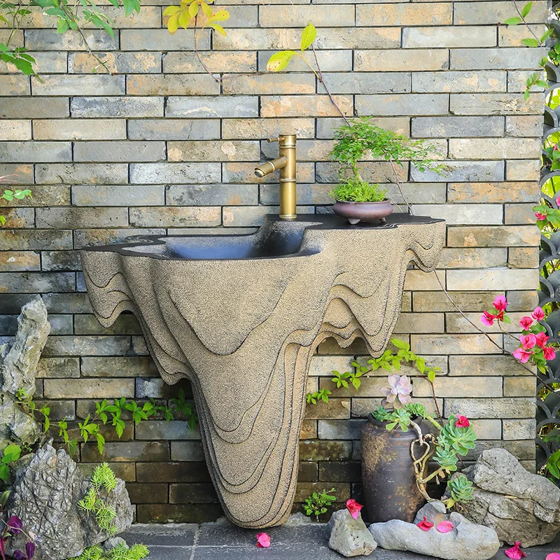 

Outdoor new Chinese washbasin courtyard garden art balcony basin integrated