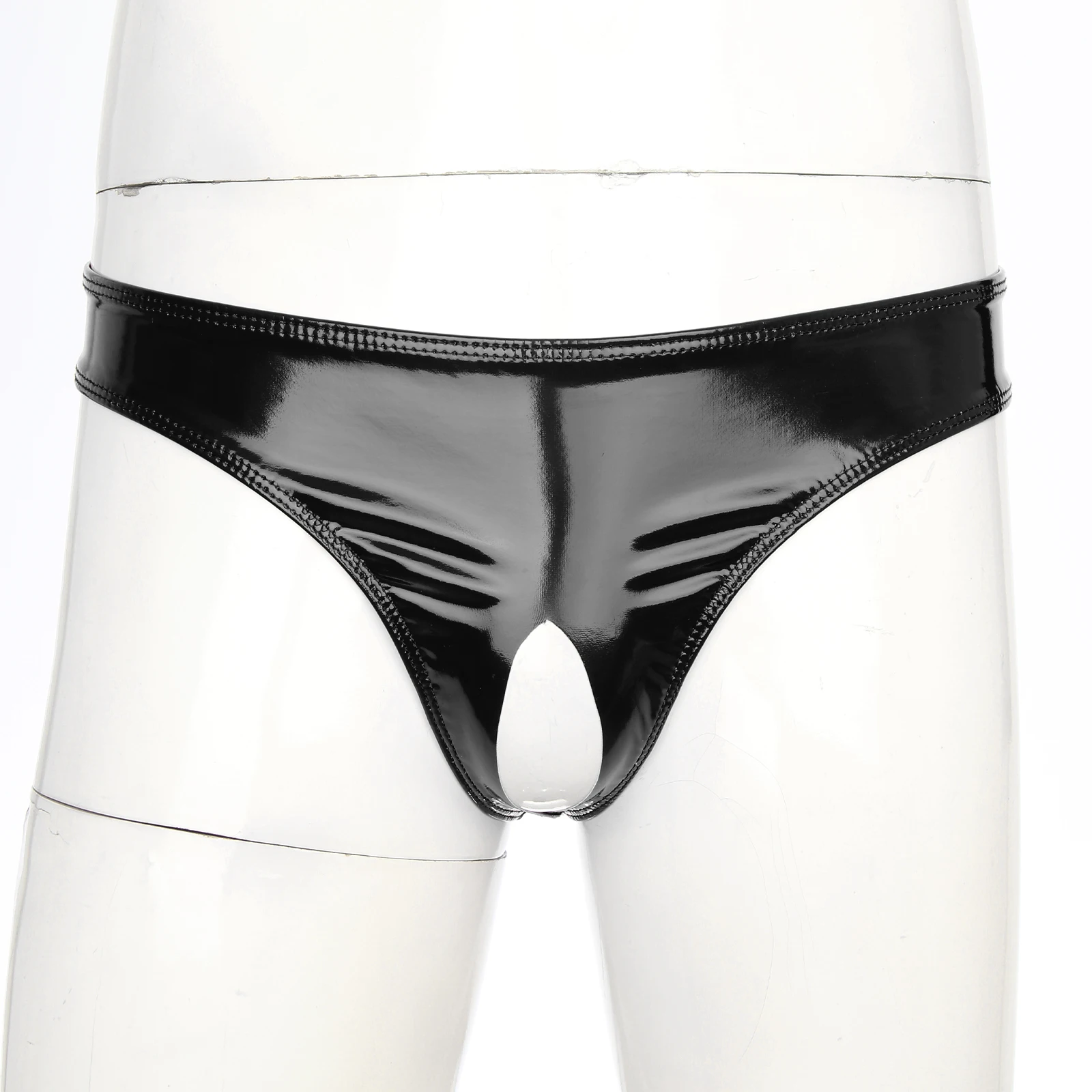 Mens Sexy Lingerie Open Crotch Sissy Panties Wetlook Latex Leather Crotchless Thongs Low Waist Open Butt Briefs Cutout Underwear