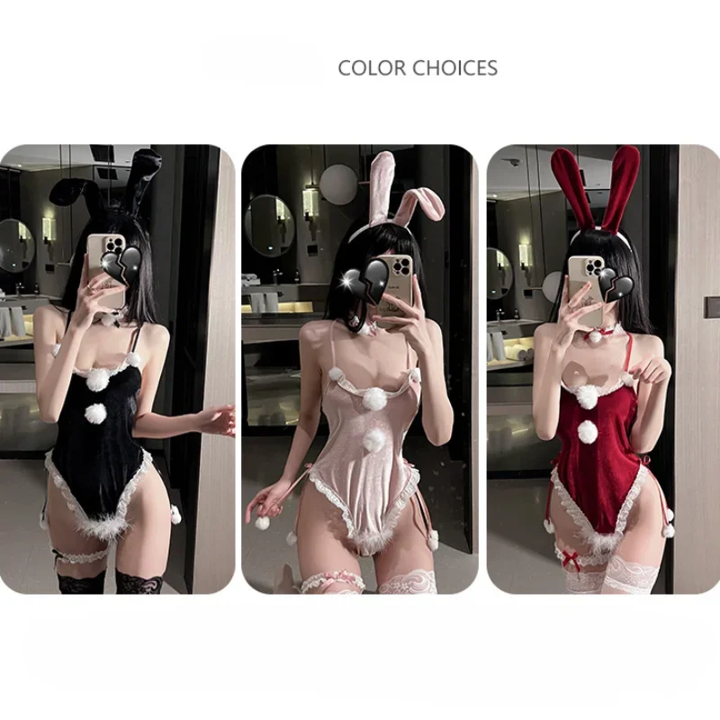 Sexy Bodysuit Lingerie Red Christmas Rabbit Girl Sexy Costume Women Baby Doll Erotic Lingerie Fantasy Clothing Party Dresses 18+