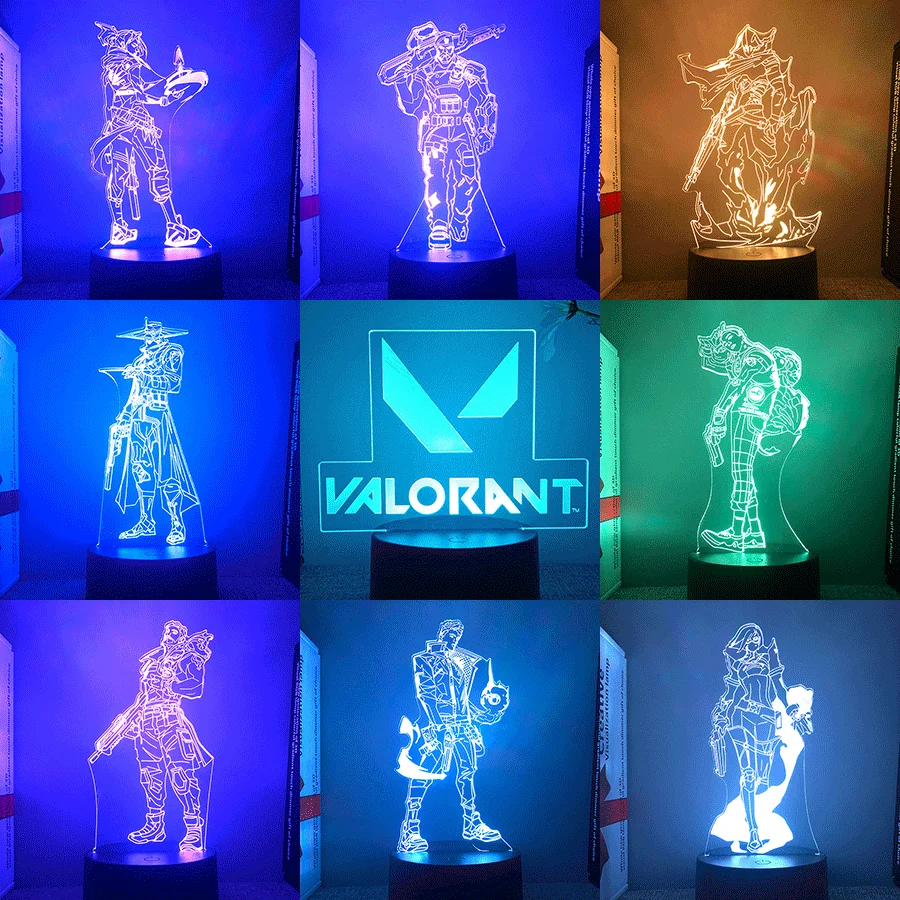 23Modele Valorant Figurka 3d Lampa Led Do Sypialni Wszystkie Statuetki Bohaterów Akrylowe Lampki Nocne Wystrój Pokoju Gier Prezent Świąteczny Jett