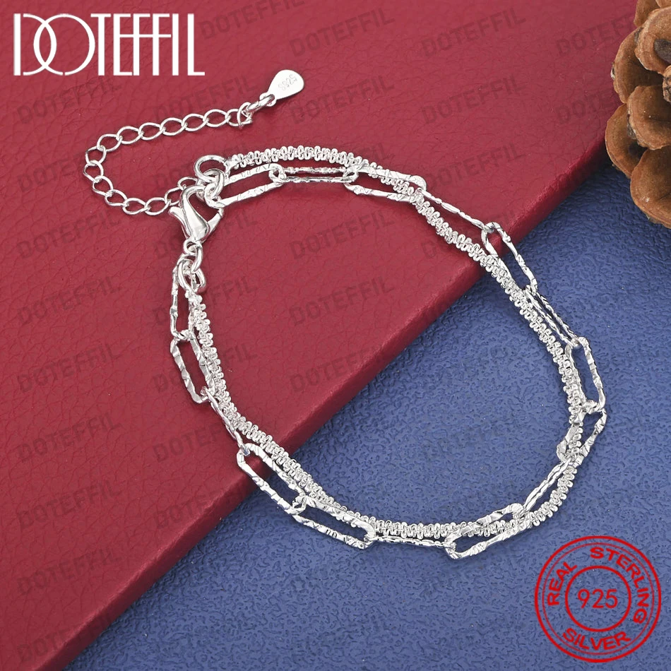 925 Sterling Silber 8-Zoll Feines Funkelndes Büroklammer-Armband für Damen, Modisches Party- und Hochzeitsgeschenk-Accessoire