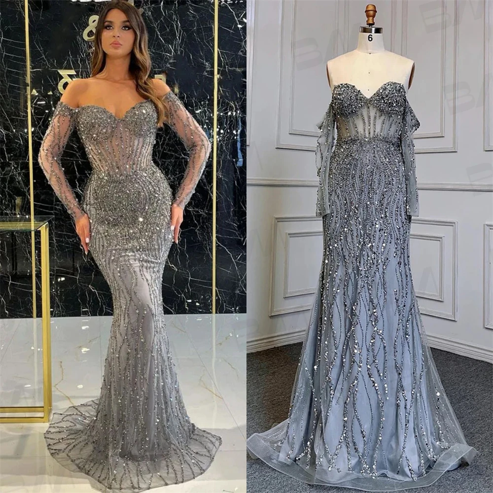 Real Images Exquisite Mermaid Formal Gown, Sweetheart Off Shoulder Evening Dresses Sexy Illusion Evening Dresses Prom Gown
