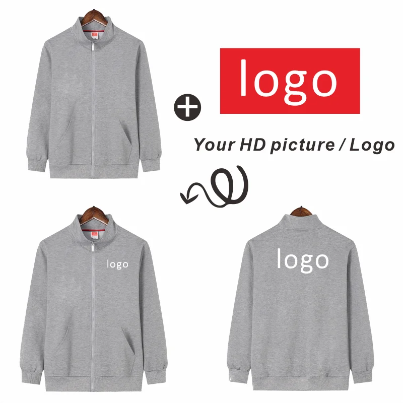 Customized stand collar jacket Logo printed on autumn and winter sweaters Long sleeved work clothes print Personalized clothing