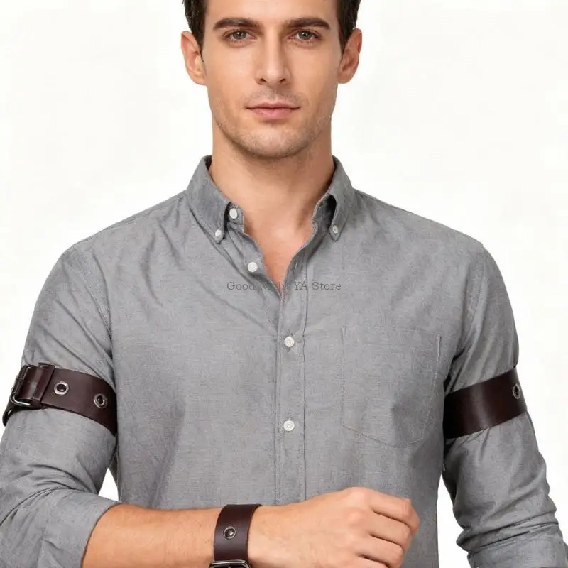 

Stage Sleeve Stays Belt for Men Shirt Adjustable PU Armbands Belt for Long Sleeves Metal Armbands for Bar Staff