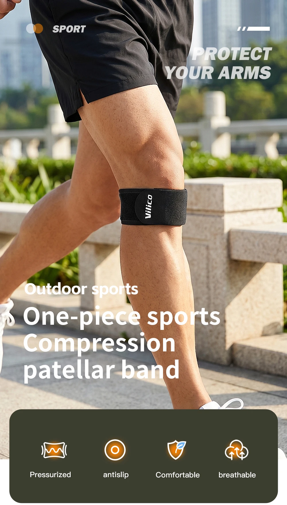 1 Stück Patellasehnen-Stützband, Silikon-Kniebandage für Männer und Frauen, Verstellbares Patella-Band, Geeignet für Wandern, Laufen – Detail 1