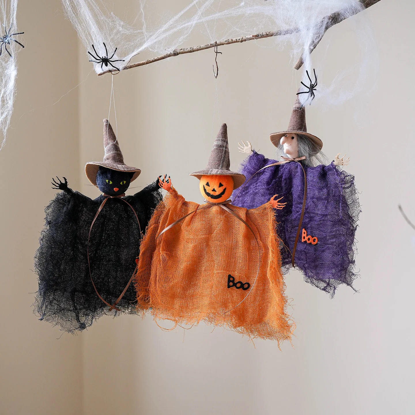 Halloween Decoration Mesh Pumpkin Ghost Witch Doll Pendant Haunted House Party Prop Hanging Decoration,Home Decor,Halloween Deco