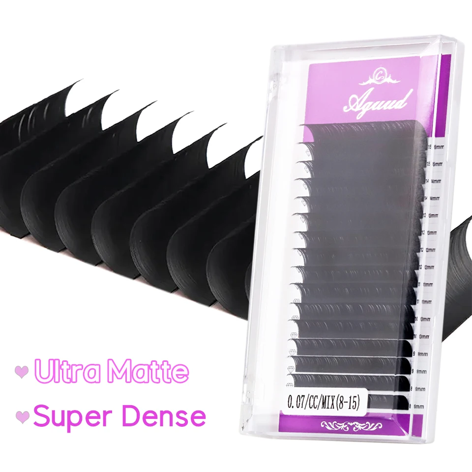 

AGUUD Wholesale Price Russian Volume Eyelash Extension Cashmere 16 Rows Dense Super Matte Black Individual Lashes Soft Natural