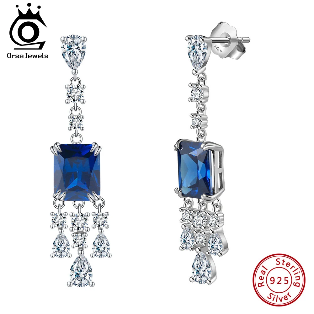 

ORSA JEWELS 925 Sterling Silver Created Sapphire Dangle Earrings Fashion 5A Clear CZ Drop Earrings for Women Fine Jewelry LZE41