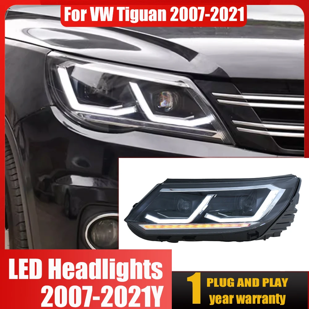 

Автомобильные фары для VW Tiguan, светодиодные фары, объектив проектора 2007-2012-2017-2021, динамический сигнал DRL, передняя фара, автомобильные аксессуары