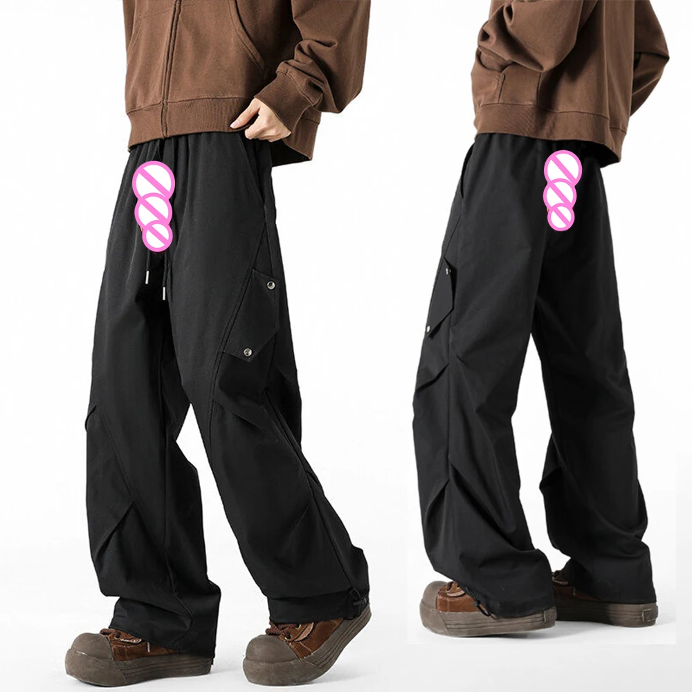 

Невидимые мужские брюки с открытой промежностью, повседневные комбинезоны, красивые прямые брюки десантника High Street Ruffian, свободные брюки